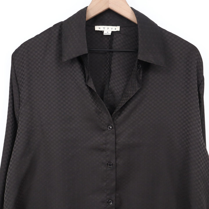 Hyfve Shirt Womens Small Black Checkered Long Sleeve Spread Collar Button Up
