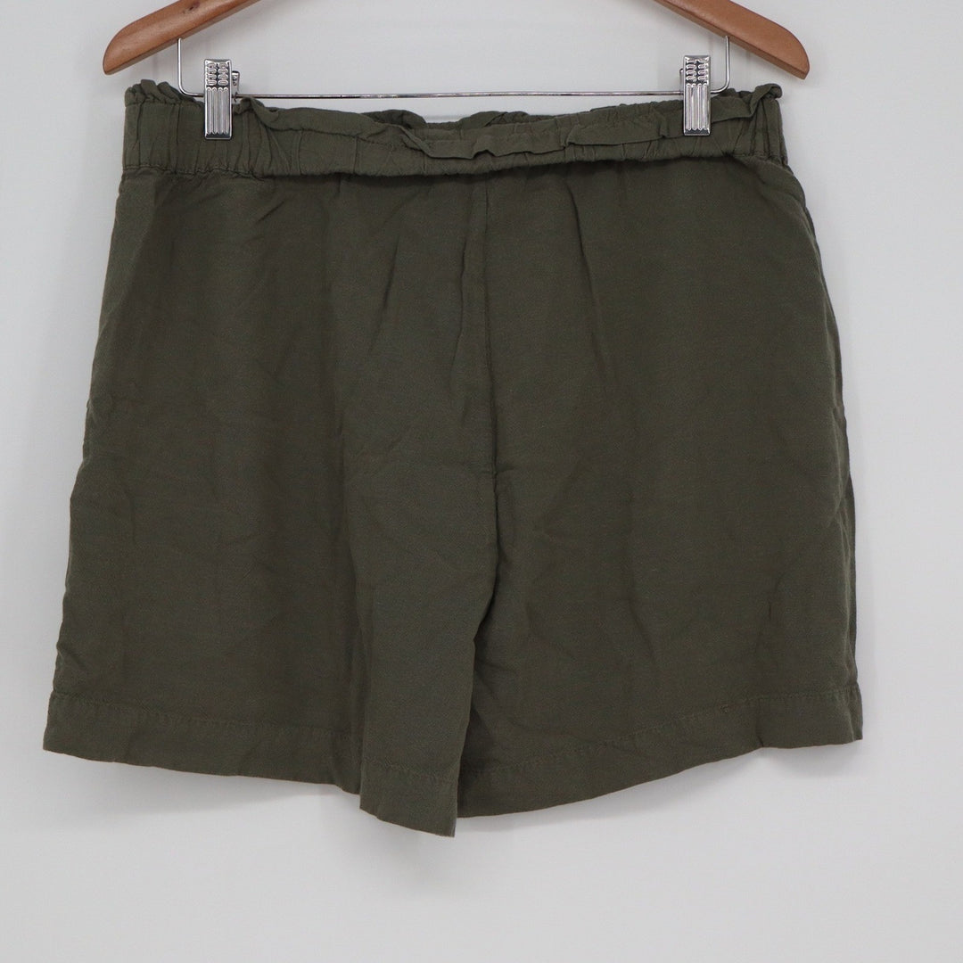Ecothreads Olive Green Linen Blend Paperbag Waist Shorts Large