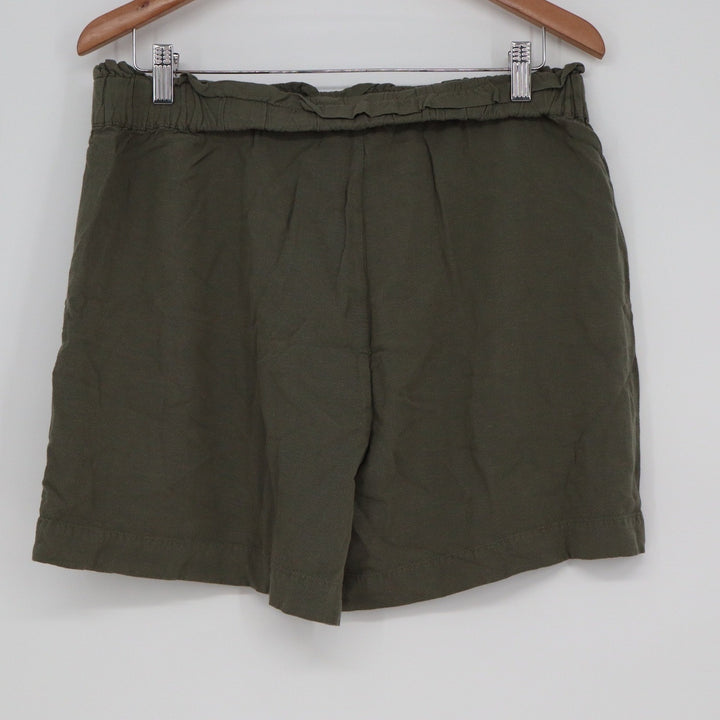 Ecothreads Olive Green Linen Blend Paperbag Waist Shorts Large