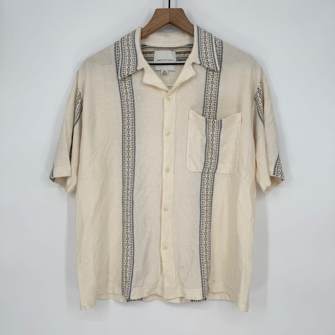 American Eagle Mens Medium Knit Camp Shirt Short Sleeve Button Up Patterned