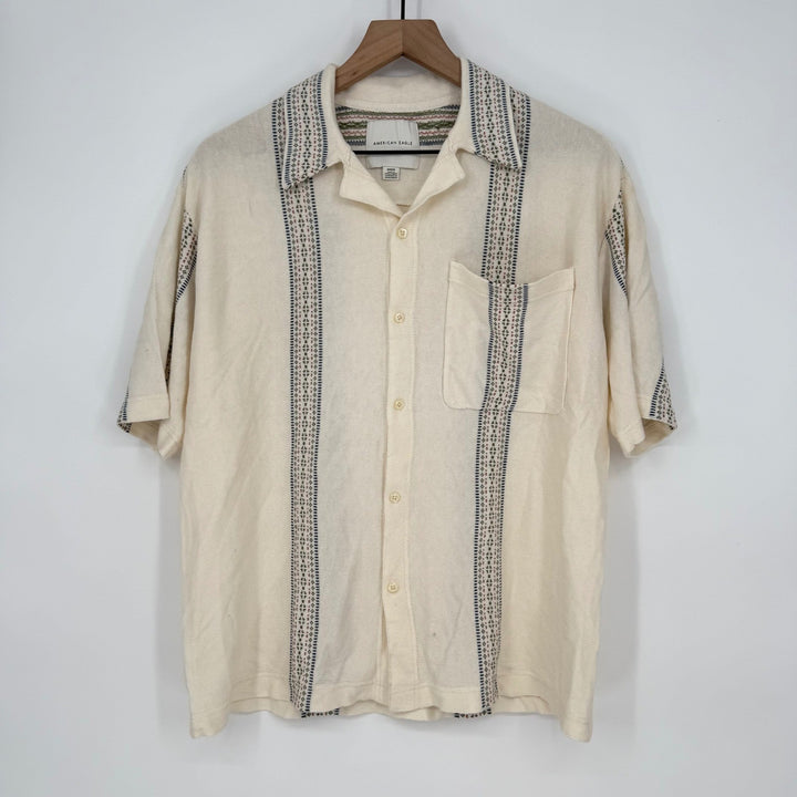 American Eagle Mens Medium Knit Camp Shirt Short Sleeve Button Up Patterned