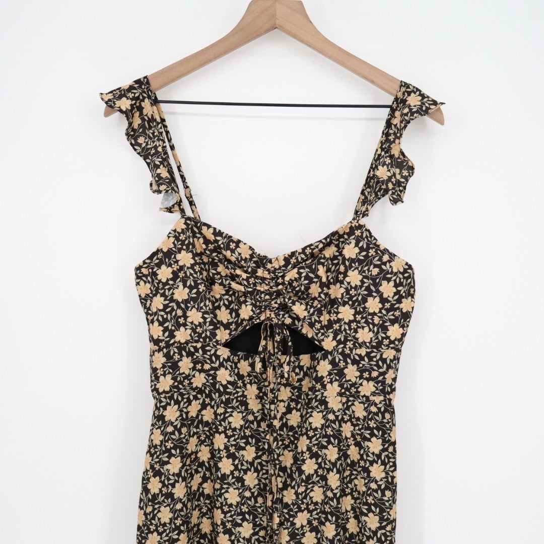Lulus The Way to Love Ruffled Maxi Dress Womens Medium Black Floral Print Lined