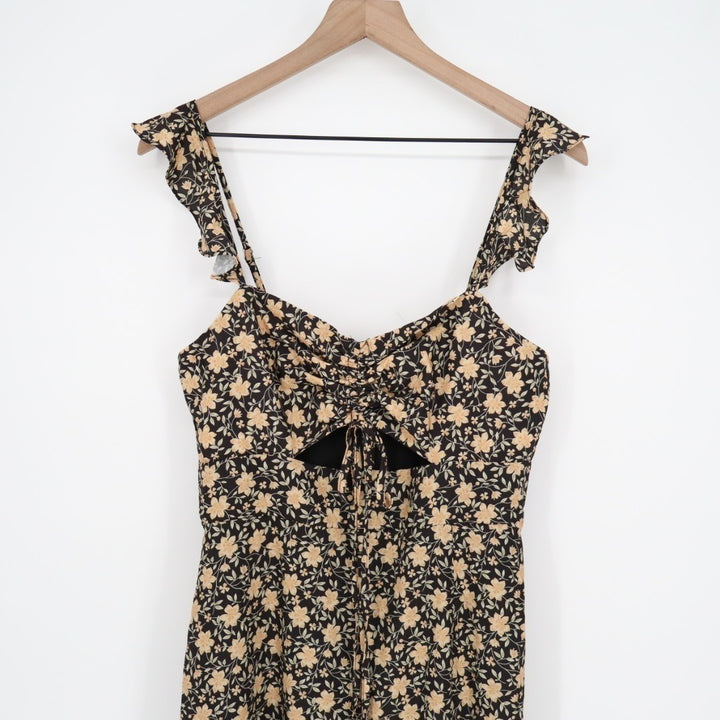 Lulus The Way to Love Ruffled Maxi Dress Womens Medium Black Floral Print Lined