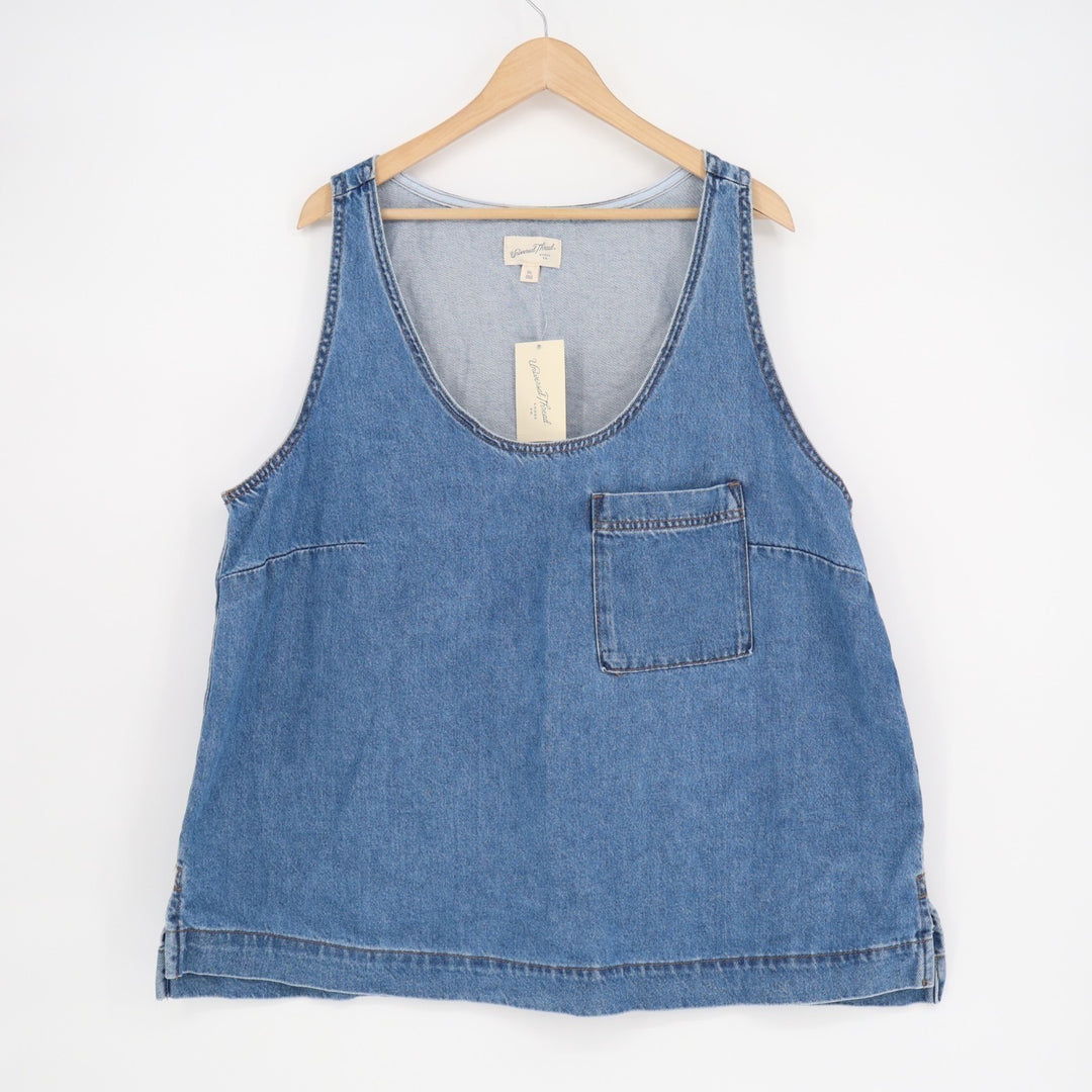 Universal Thread Tank Top Womens 2XL Blue Denim Cotton Scoop Neck Front Pocket