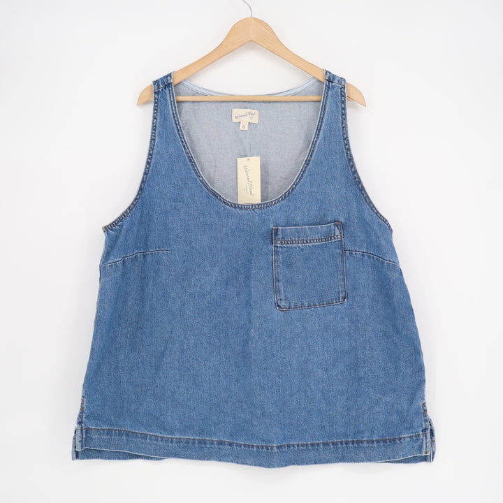Universal Thread Tank Top Womens 2XL Blue Denim Cotton Scoop Neck Front Pocket