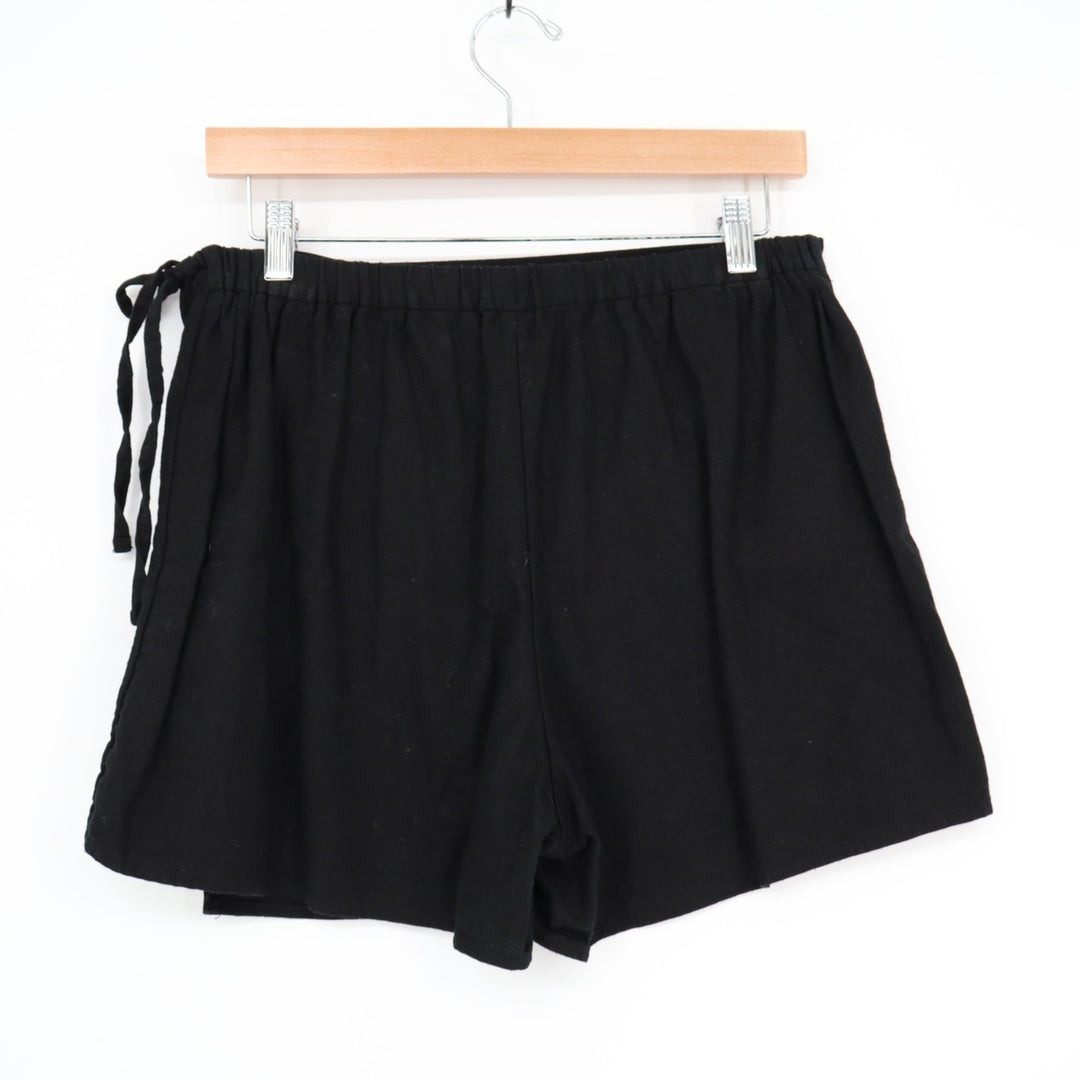 Old Navy Wrap Skort Womens Medium Black Linen Elastic Waist Drawstring Waist