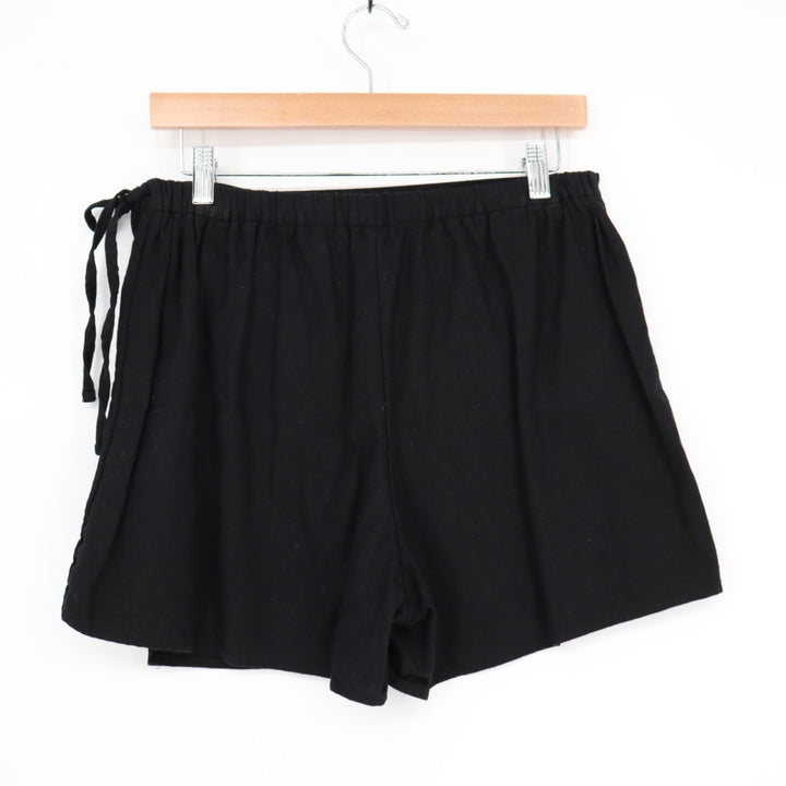 Old Navy Wrap Skort Womens Medium Black Linen Elastic Waist Drawstring Waist