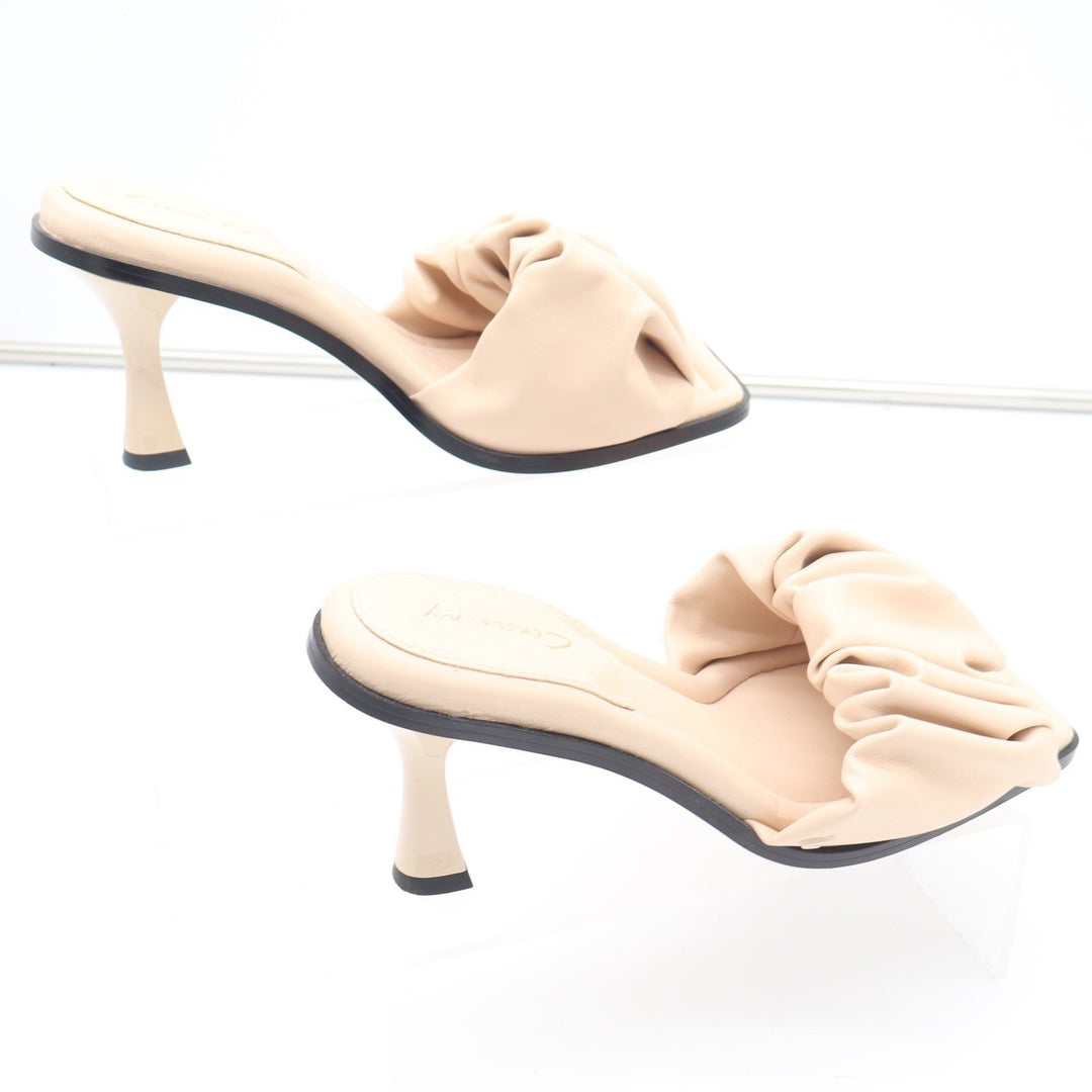Circus by Sam Edelman Skeet Sand Beige Ruched Square Toe Kitten Heel Mules 8.5M