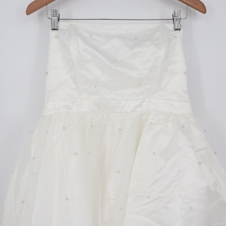 Showpo Cailene Ivory Strapless Pearl Mini Dress with Bow Train Size 12