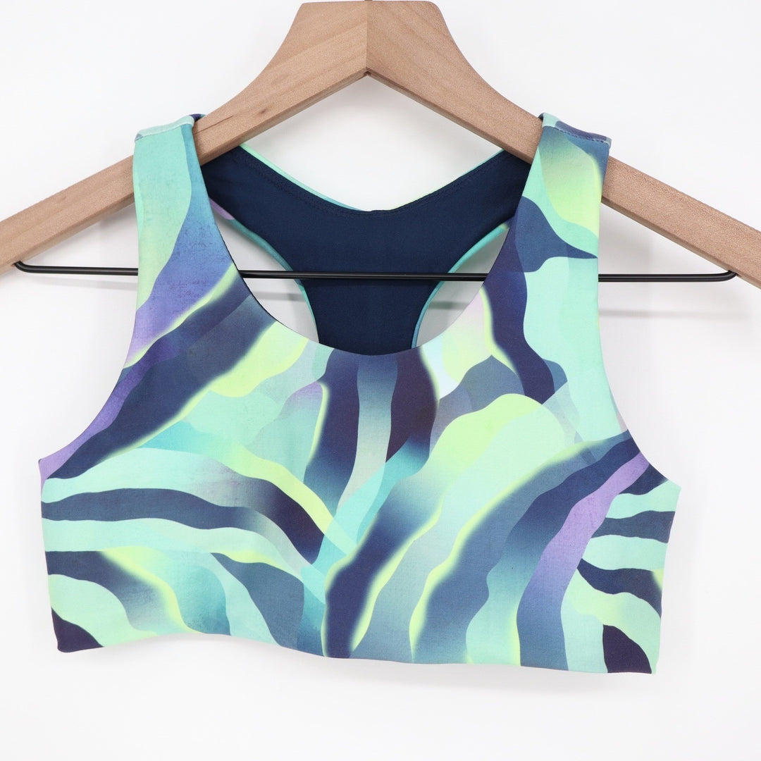 DSG Girls Momentum Sports Bra Medium 10-12 Shredded Ombre Dark Teal Lime