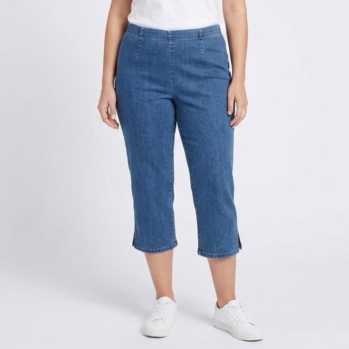 Womens Plus Size 22/24 Denim Capri Pants Elastic Waist Stretch Blue Crop Jeans