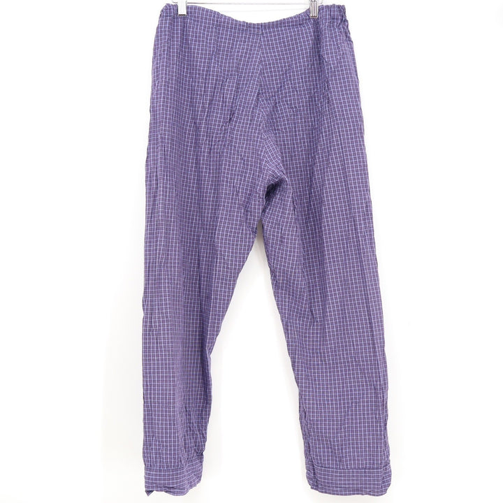Purple Blue Micro Check Pajama Pants Elastic Drawstring Waist Sleepwear