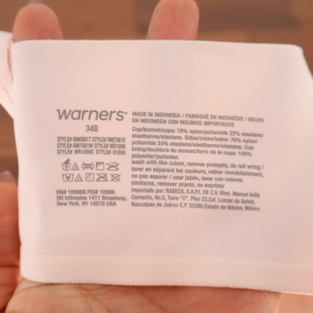 Warners No Side Effects T-Shirt Bra Womens 34B Blush Underarm smoothing Wireless