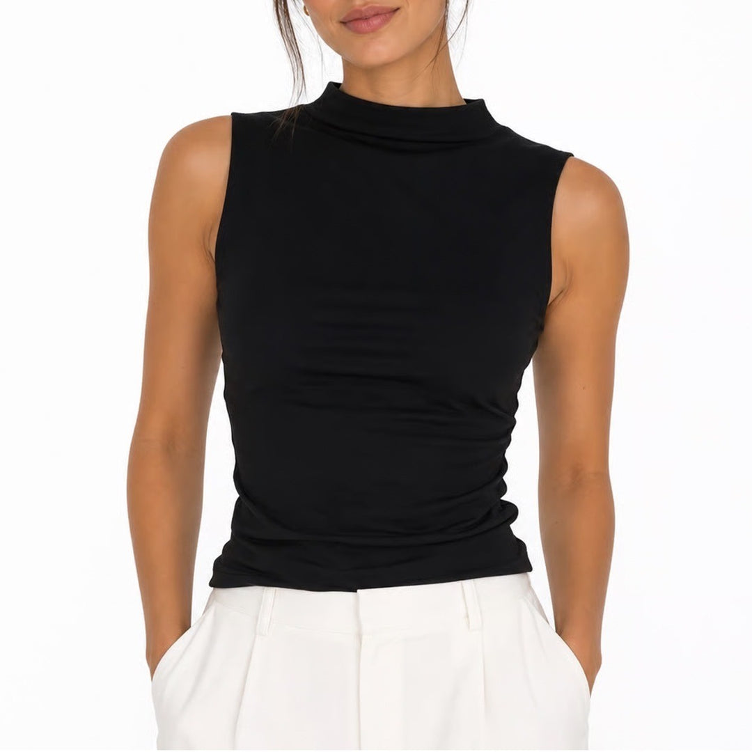 HM Womens Mock Neck Sleeveless Top Black Stretch Slim Fit Size S
