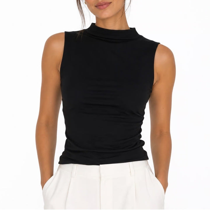HM Womens Mock Neck Sleeveless Top Black Stretch Slim Fit Size S