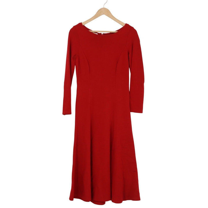 Talbots Petites Red Ponte Fit & Flare Midi Dress Long Sleeve Size 2P Boat Neck