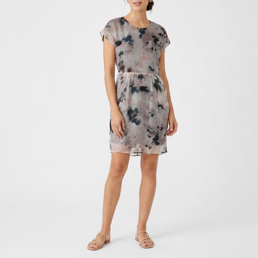 Pop CPH Silk Watercolor Floral Cap Sleeve Mini Dress Grey Small