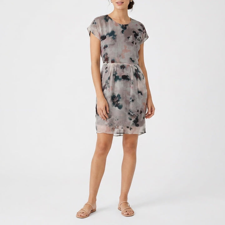 Pop CPH Silk Watercolor Floral Cap Sleeve Mini Dress Grey Small