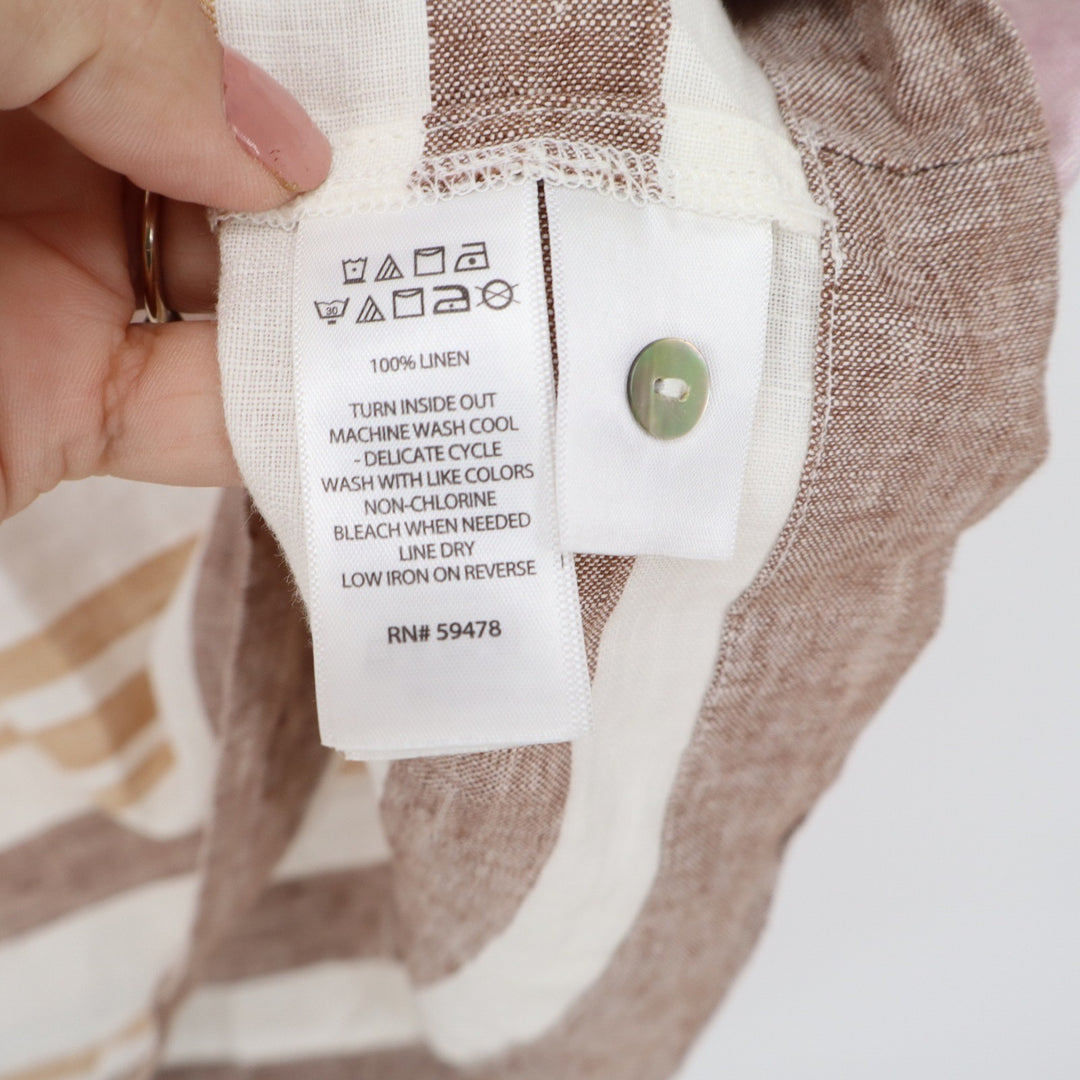 Rachel Zoe Pink Tan Striped 100% Linen Sleeveless Shift Dress Womens Size 6