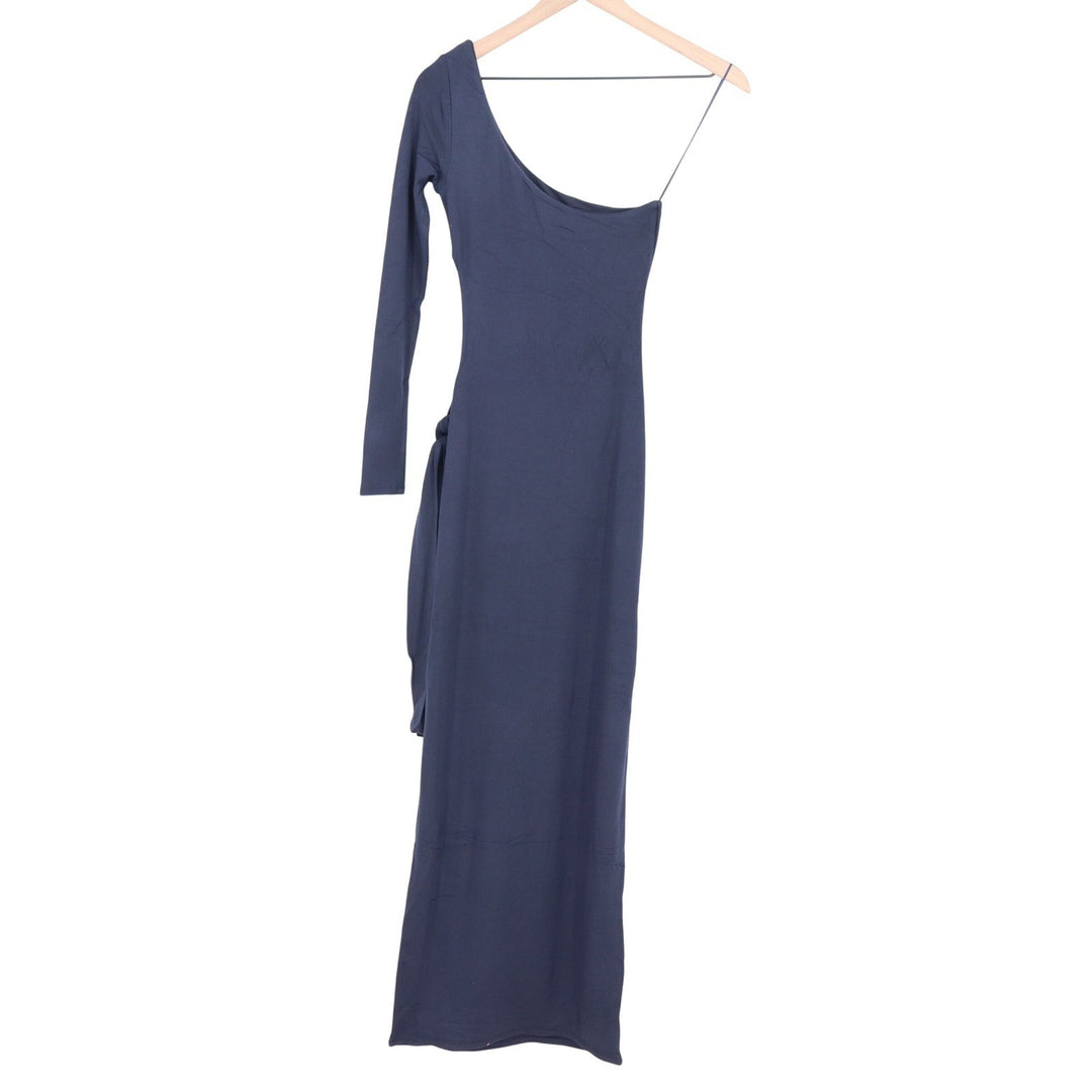 Naked Wardrobe Navy One Shoulder Maxi Dress Small Long Sleeve Side Slit