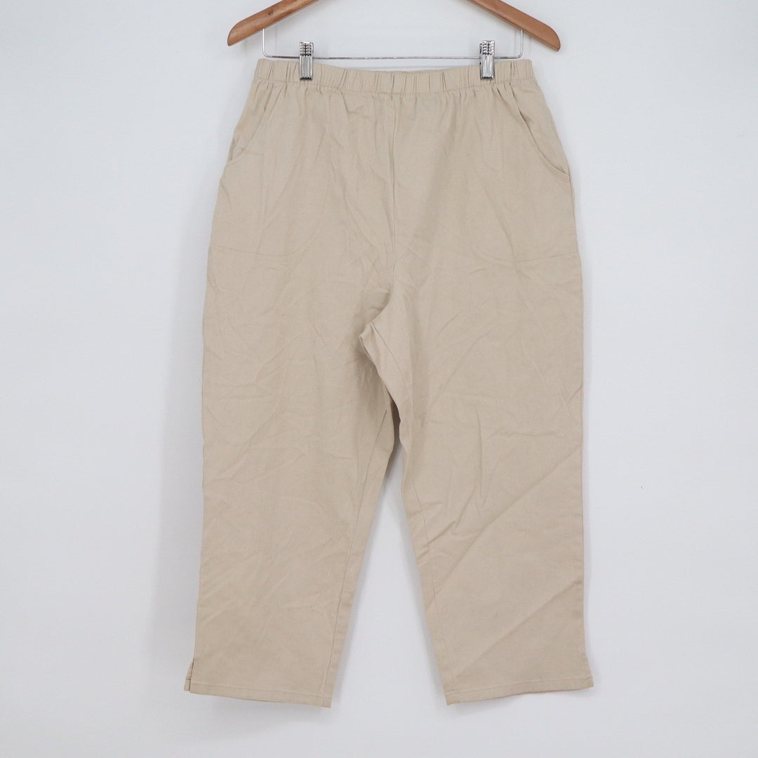 Denim & Co Women's Beige Elastic Waist Cotton Stretch Cropped Pants Large
