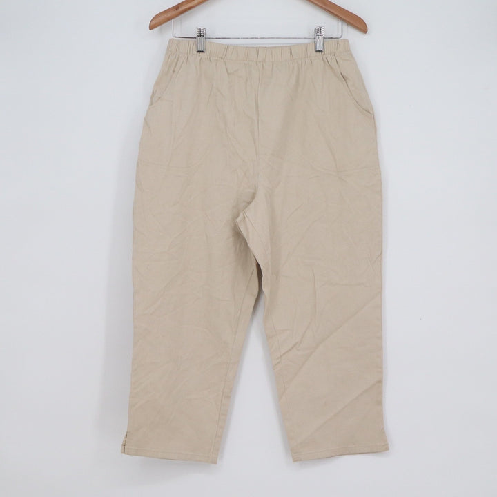 Denim & Co Women's Beige Elastic Waist Cotton Stretch Cropped Pants Large
