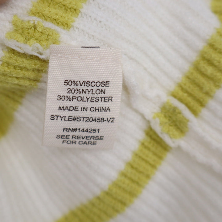 Jessica Simpson Womens Large White Lime Green Striped Ribbed Knit Sweater