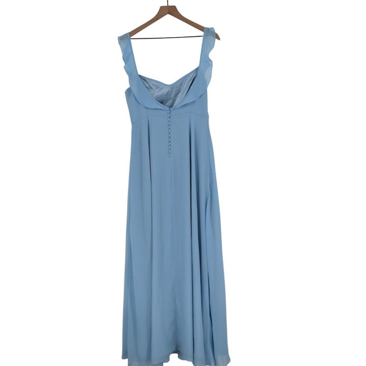 Lulus Dreamy Admiration Maxi Dress Womens Large Light Blue Ruffled Front Slit