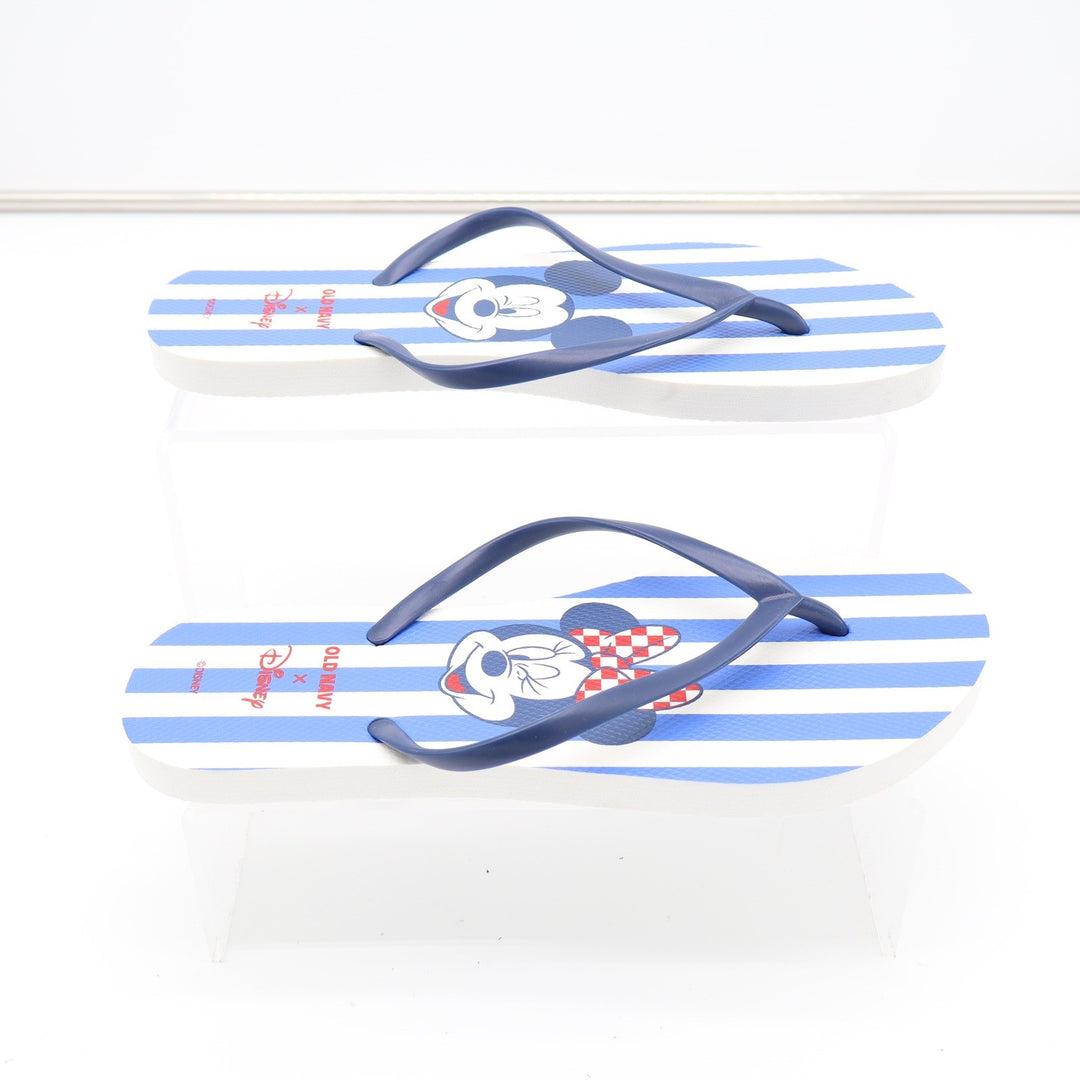 Old Navy x Disney Mickey Minnie Mouse Striped Flip Flops Blue White Mens Size 8