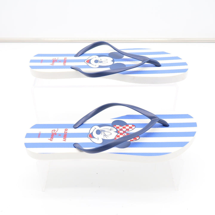 Old Navy x Disney Mickey Minnie Mouse Striped Flip Flops Blue White Mens Size 8