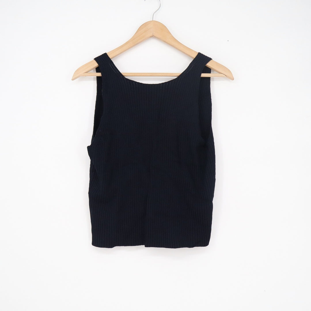 Theory IWG Reversible Sweater Shell Black Ribbed V-Neck Tank Top Size L