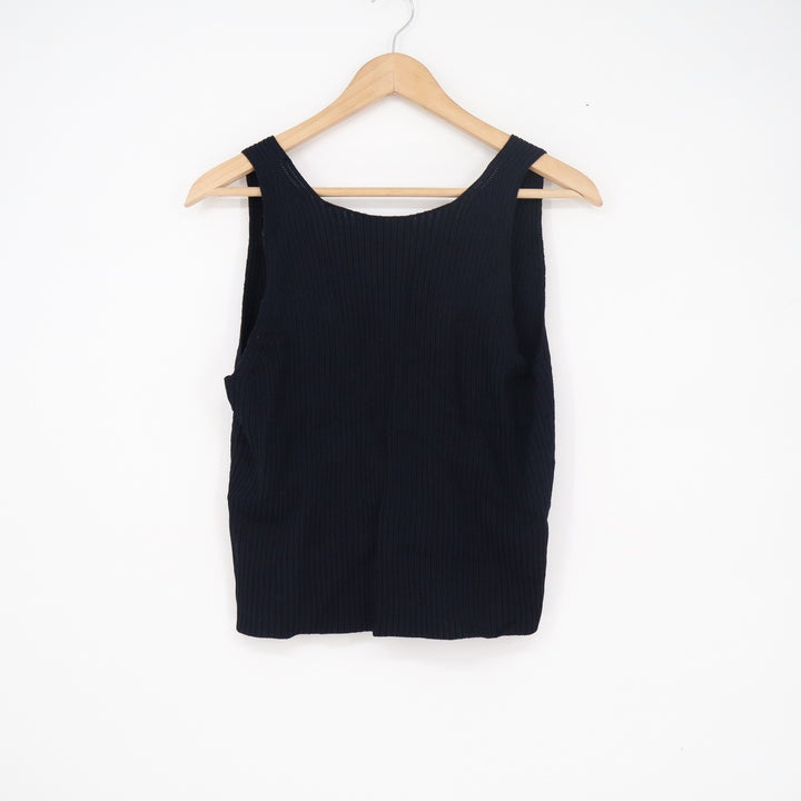 Theory IWG Reversible Sweater Shell Black Ribbed V-Neck Tank Top Size L