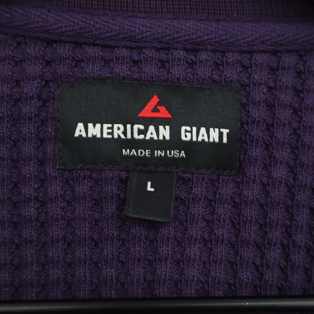 American Giant T-Shirt Mens Large Purple Cotton Waffle Knit Stretch Crew Neck