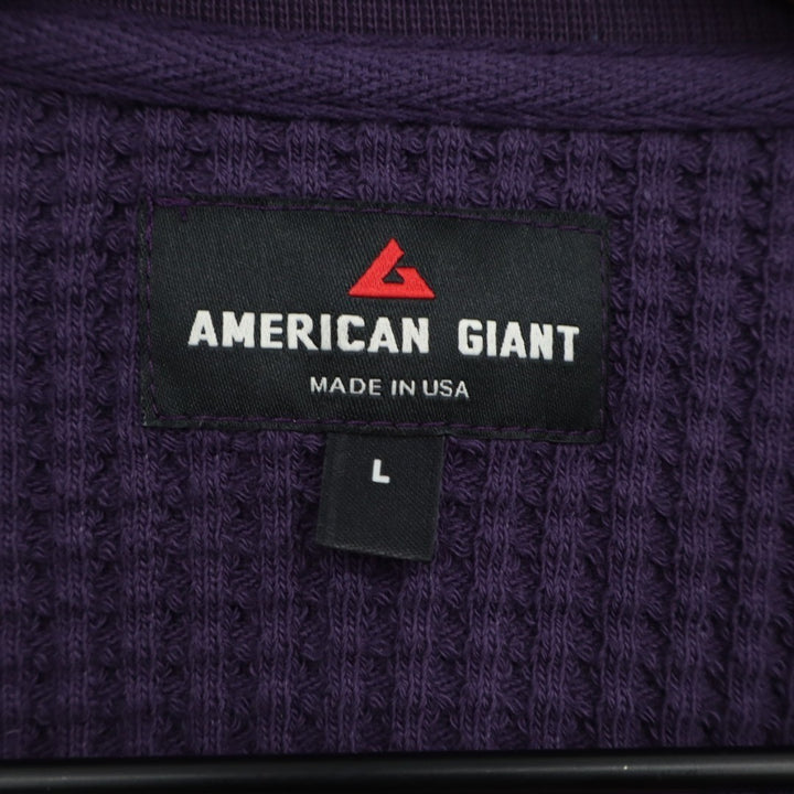American Giant T-Shirt Mens Large Purple Cotton Waffle Knit Stretch Crew Neck