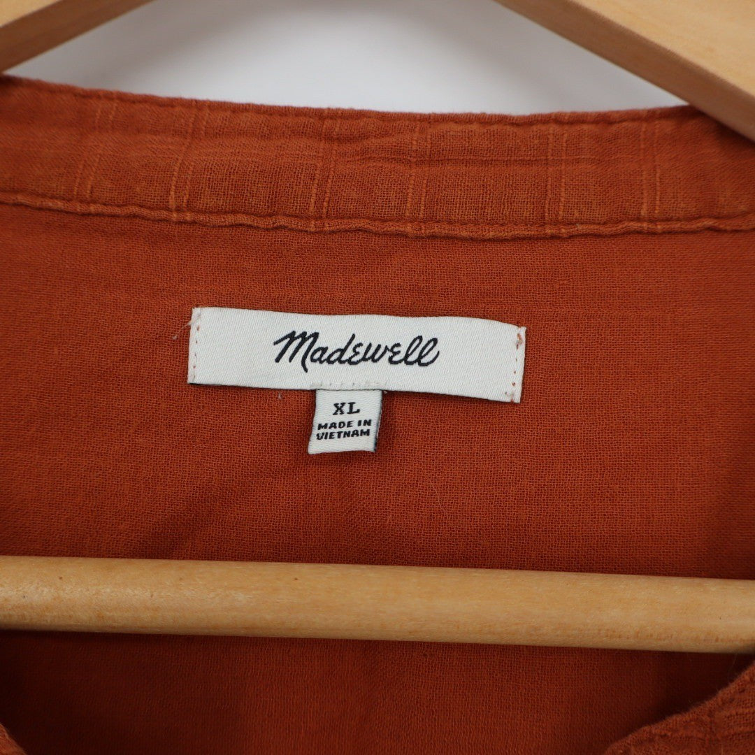 Madewell Rust Orange Linen Blend V Neck Tunic Shirt Top XL