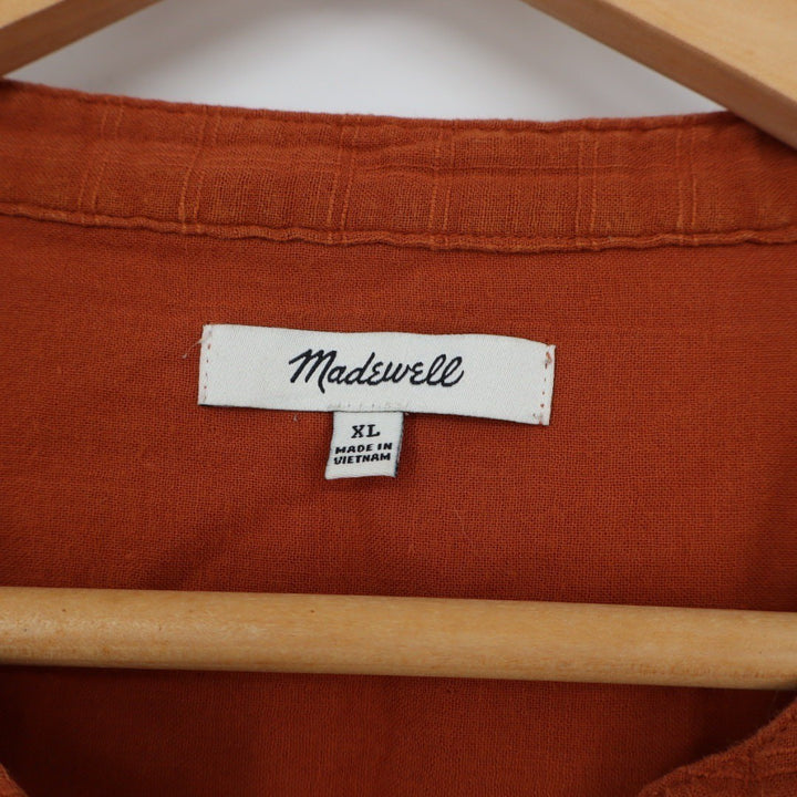 Madewell Rust Orange Linen Blend V Neck Tunic Shirt Top XL