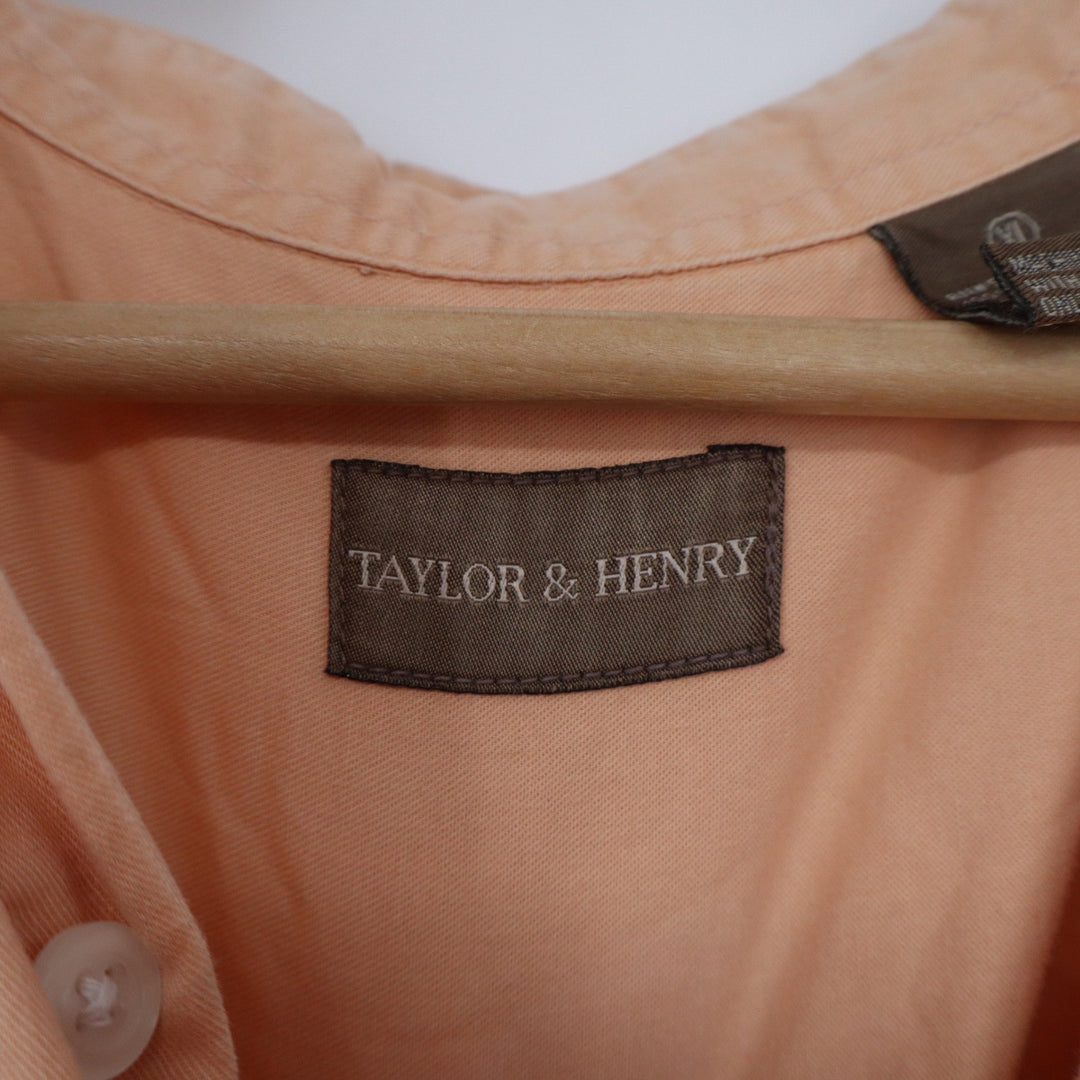 Taylor & Henry Mens XL Orange Cotton Short Sleeve Button Down Shirt Peach Casual