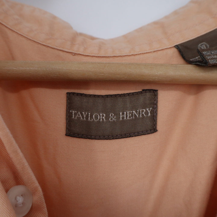 Taylor & Henry Mens XL Orange Cotton Short Sleeve Button Down Shirt Peach Casual