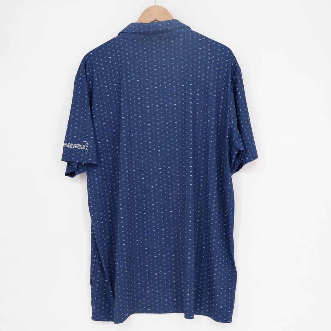 Bogeybros Polo Shirt Men 2XL Blue Printed Short Sleeve Spread Collar Golf Tennis