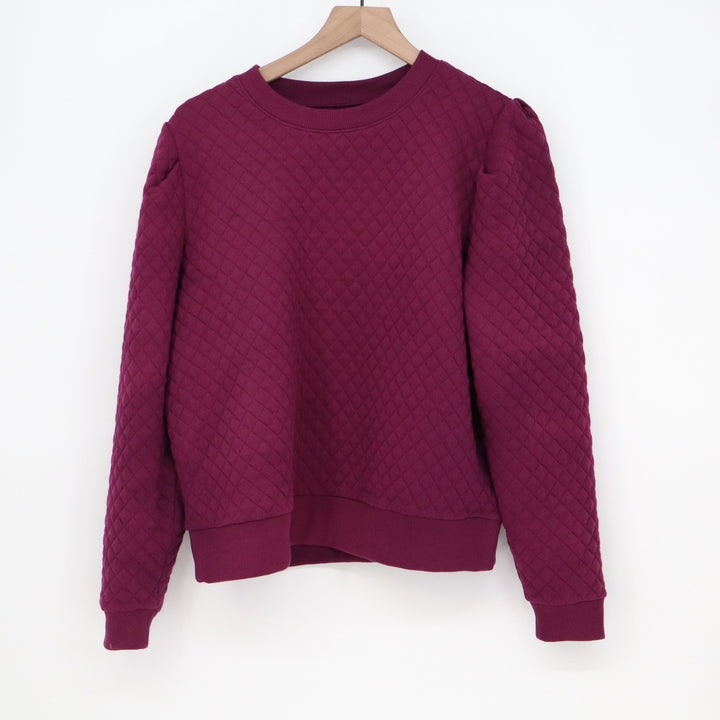 Walter Hagen Womens L Clubhouse Pullover Crew Beet Quilted Puff Sleeve