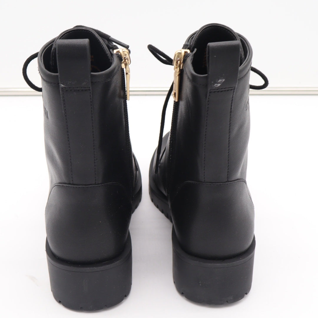 Coach Black Leather Combat Boots Gold Hardware Side Zip Womens 8B