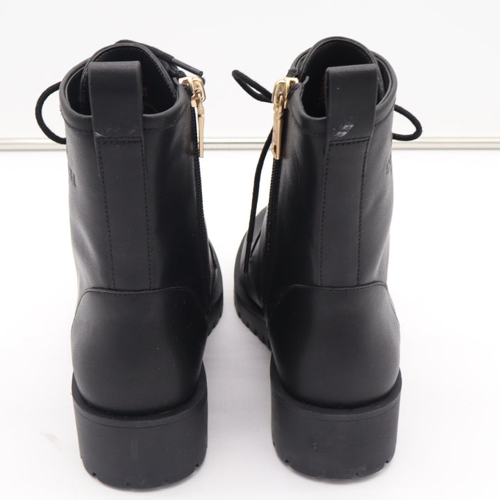 Coach Black Leather Combat Boots Gold Hardware Side Zip Womens 8B
