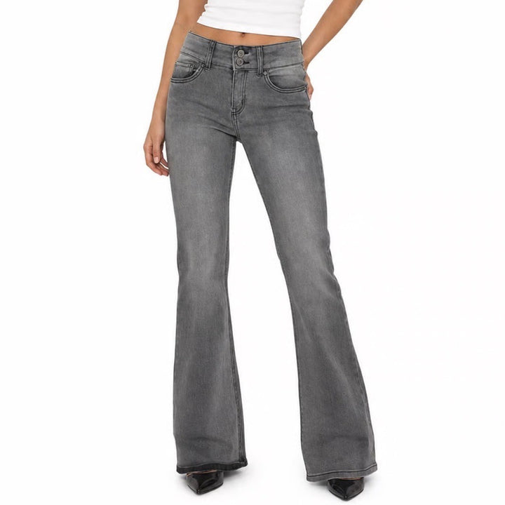 Sincerely Jules Womens Gray High Rise Flare Jeans Size 3/26 Double Button