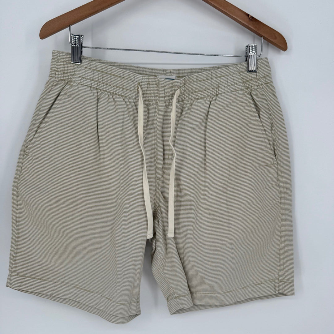 Old Navy Striped Pull On Shorts Mens Medium Tan White Drawstring Casual Beach