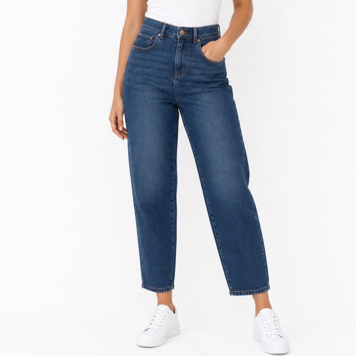 Talbots Relaxed Barrel Jeans Blue Medium Wash High Rise Tapered Size 8 VN5214