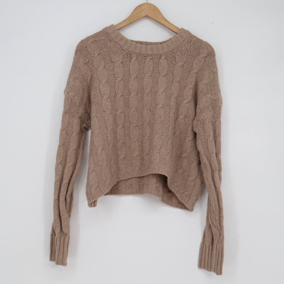 Pink Rose Rustic Mocha Cable Knit Cropped Sweater NWT Small Long Sleeve
