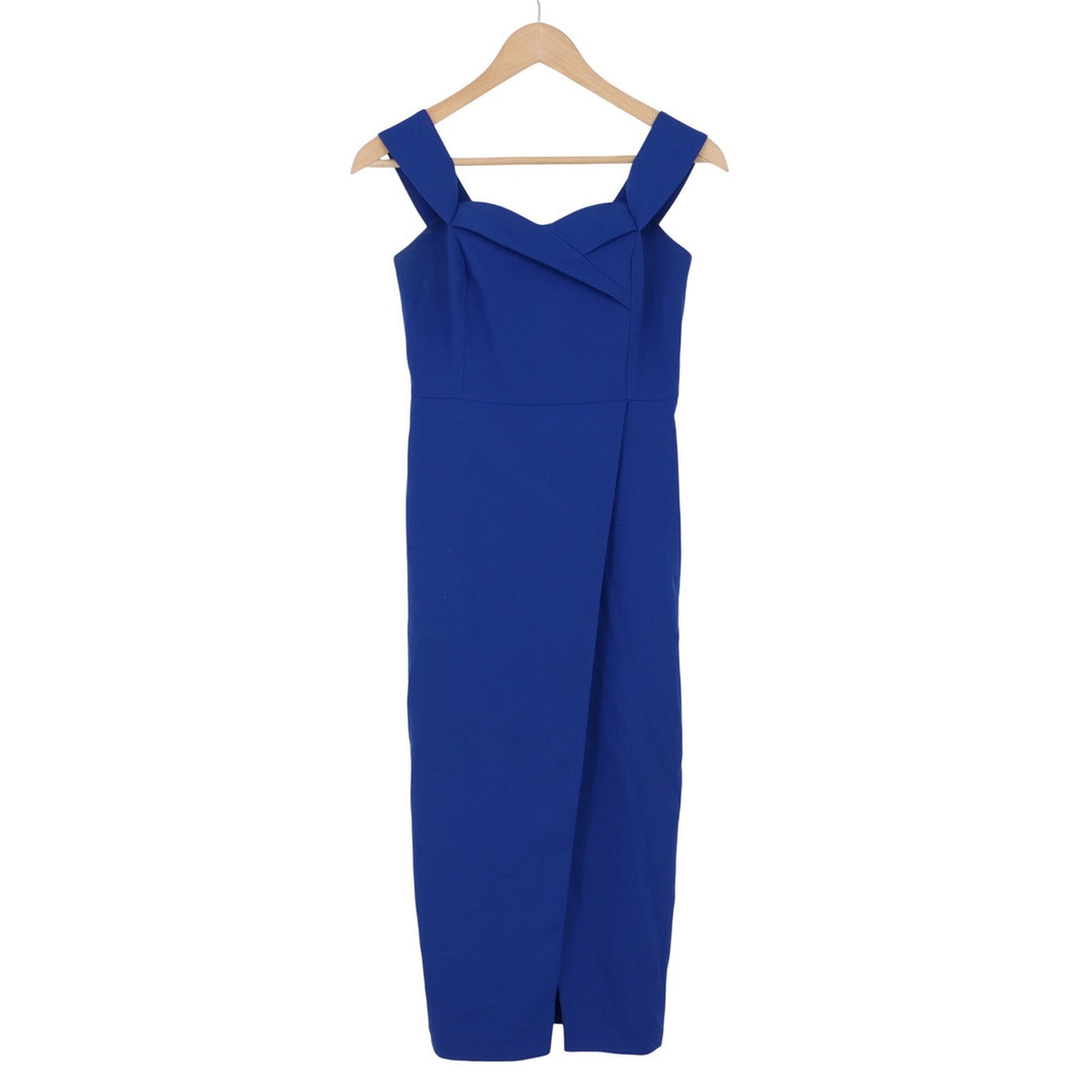Gabrielle Union Dress Womens XS Sheath Midi Royal Blue Wrap Front Excellent