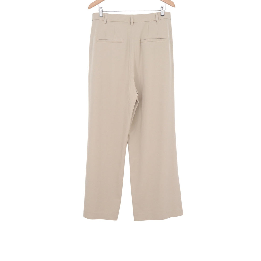 HM Womens Beige Wide Leg Pleated High Waist Dress Pants Trousers Size 12