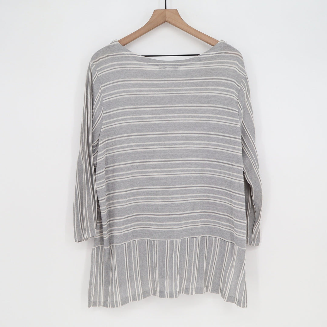 Emily Daniels Top Womens 2X Tunic Grey White Striped 3/4 Sleeve Excellent