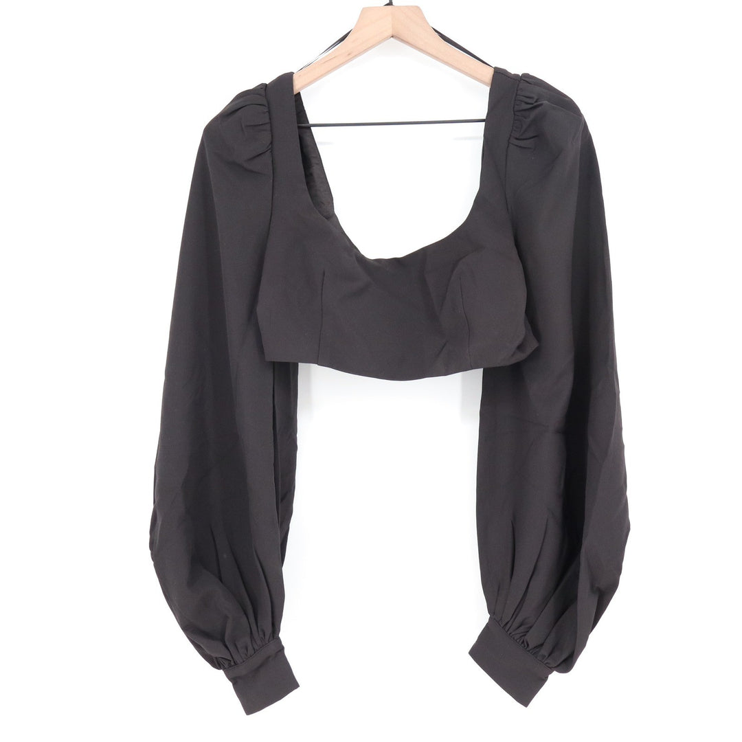 Naked Wardrobe The Statement Black Balloon Sleeve Crop Top M
